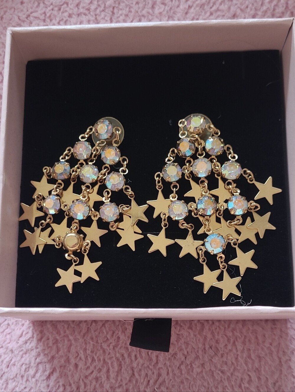 Kirks Folly Gold Star Chandelier Earrings with Opalescent Stones